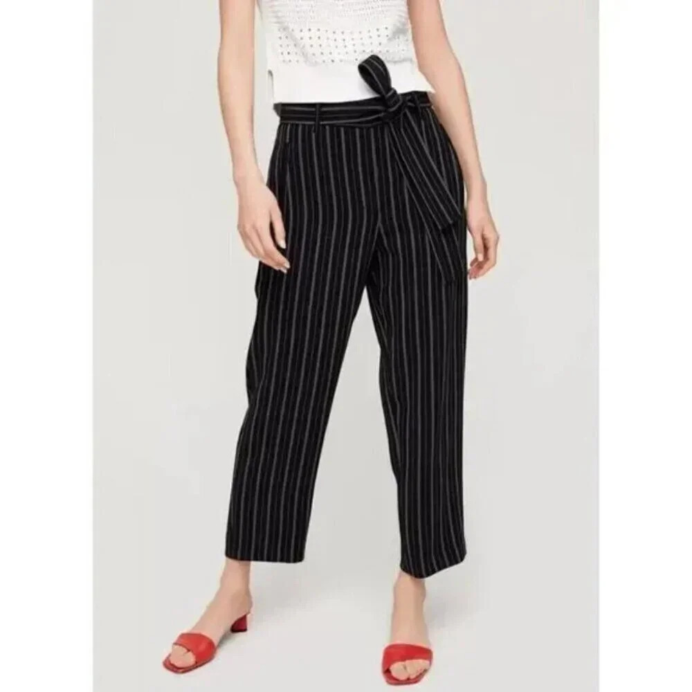 Aritzia Wilfred Tie-Front Jallade Cropped High Waisted Pant Pinstripe Size 2